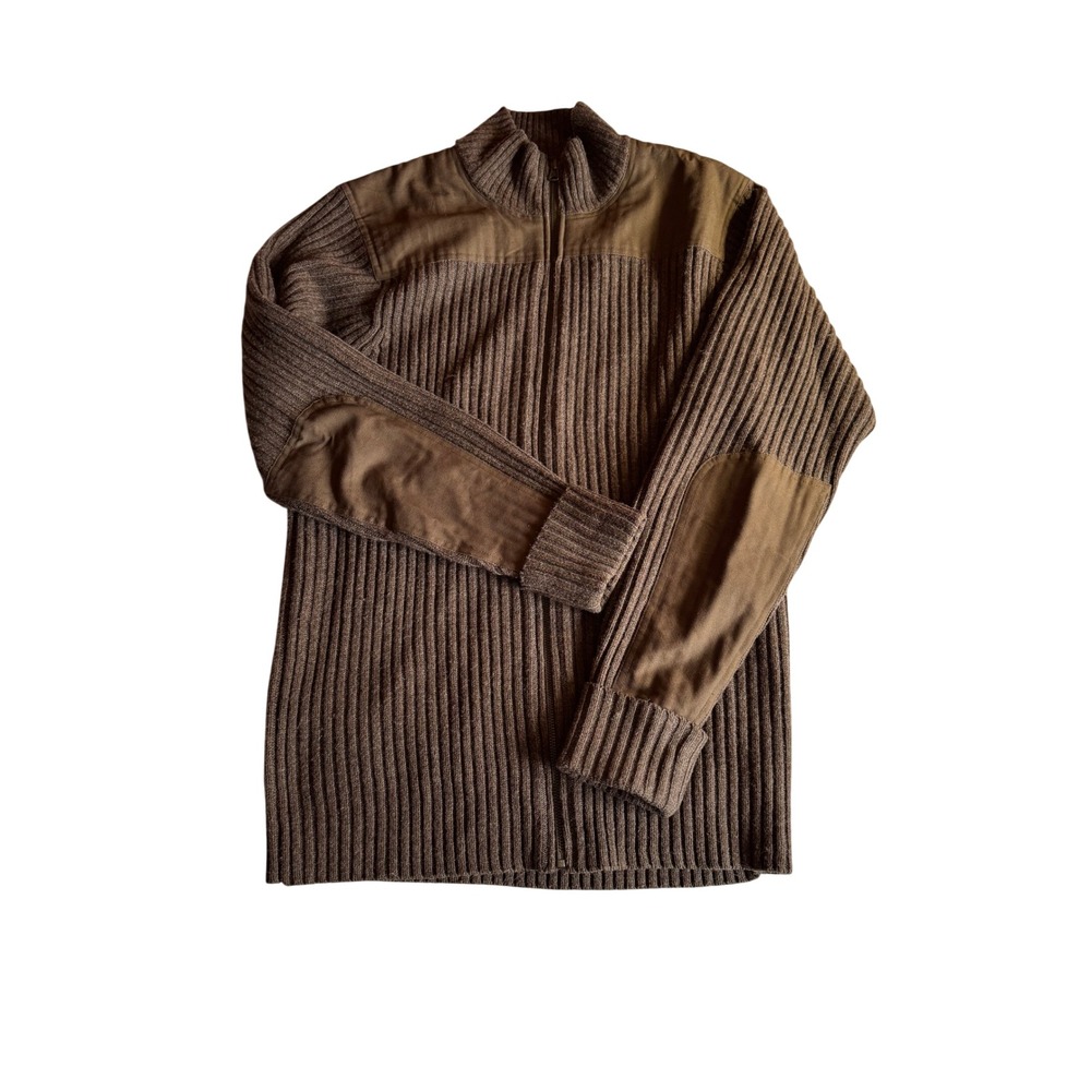 Vintage LL Bean Mens Merino Lambswool Ribbed Full Zip Sweater Brown Tall L